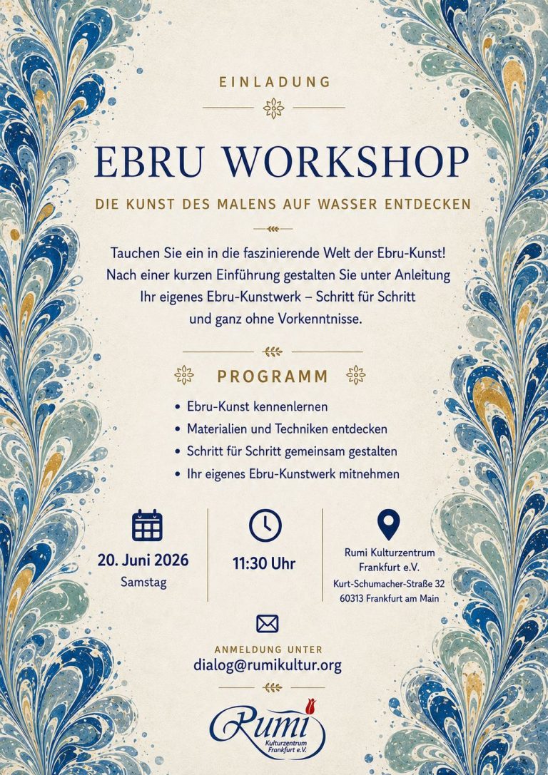 Ebru-Workshop im Rumi Kulturzentrum – Die Kunst des Malens auf Wasser entdecken